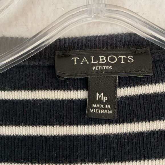 Talbots Sweater Womens M Petite Navy Blue White Stripes Open Front Draped Cotton - Picture 5 of 7